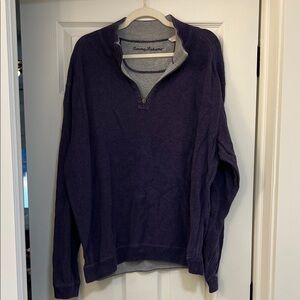 Tommy Bahama Men's Zip-Neck Sweater in Purple with Gray Trim